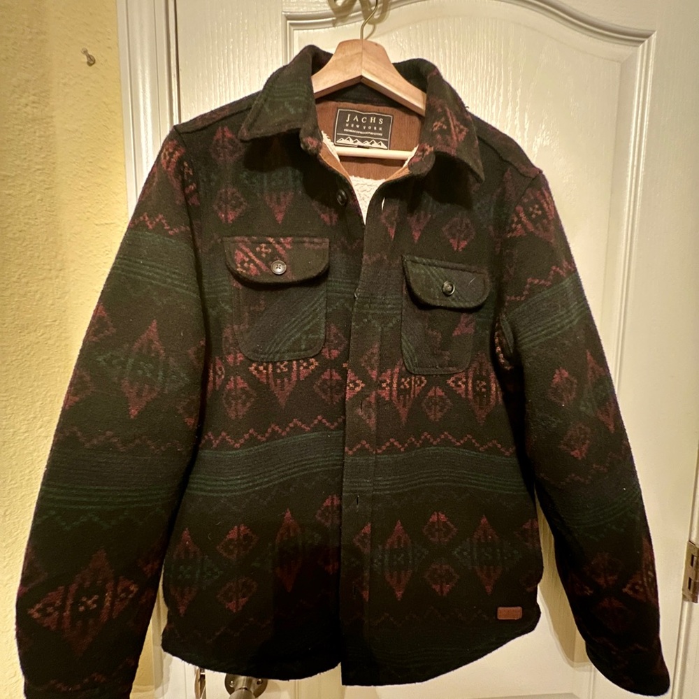 Jachs Men's Black and Burgundy Patterned Thick Shirt Jacket
